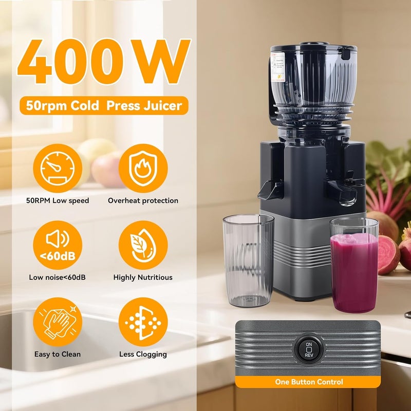 ULTAC Cold Press Juicer Machines,5.8" Extra Wide Feed Chute juicer machines,350W Slow Cold Press Juicer Machines,Slow Masticating Juicer with High Juice Yield for Whole Vegetables & Fruits, Easy to Clean - Image 4